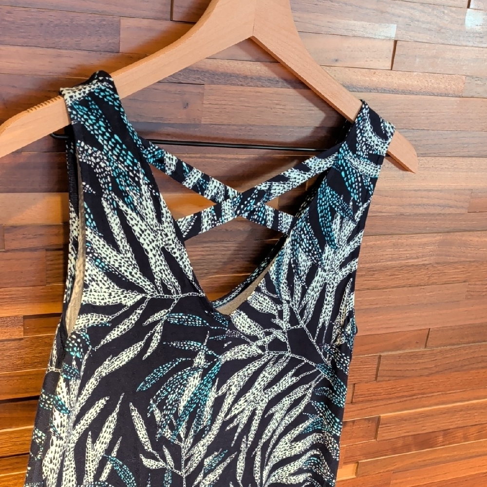 Style & Co. Black Dress with Teal and Light Green Print - Picture 8 of 10